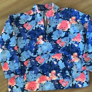 Talbots Coral and Light Blue Floral Half-Zip Pullover